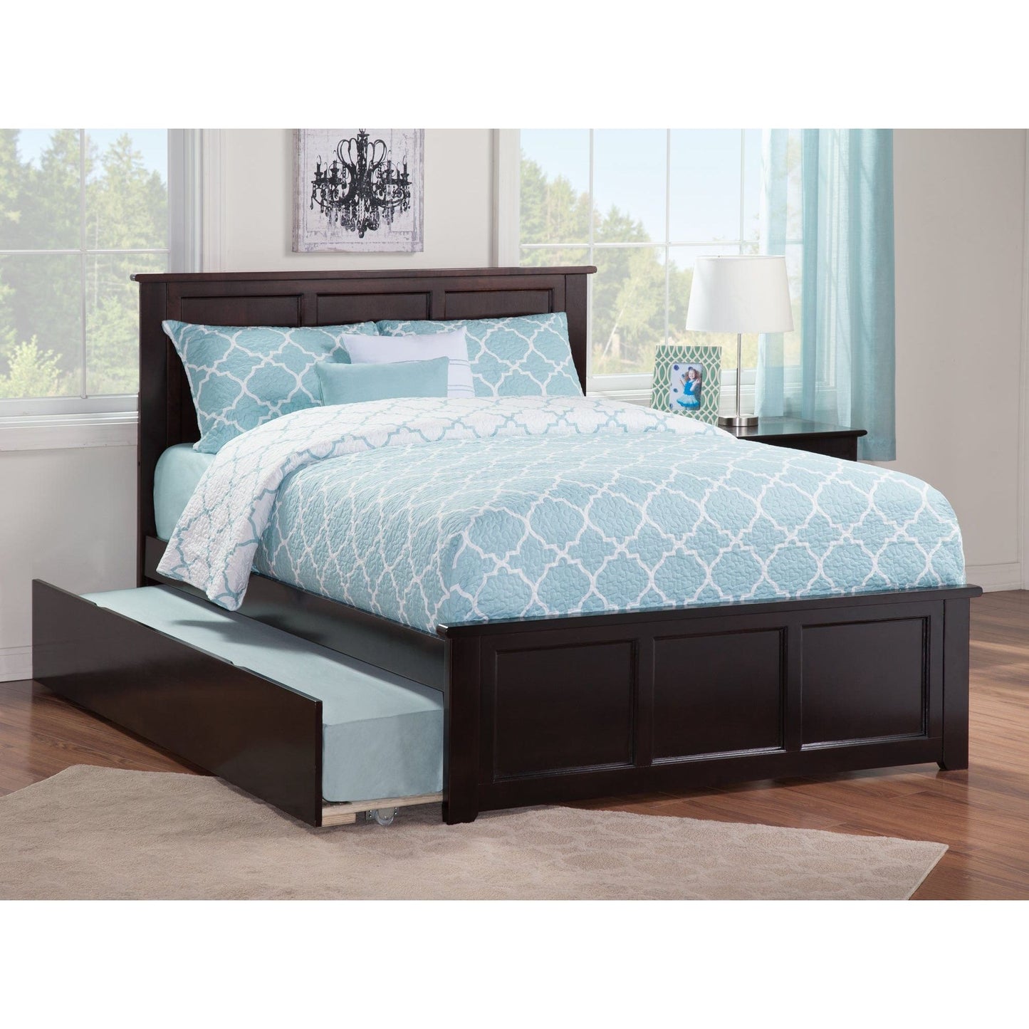 AFI Furnishings Madison Full Platform Bed with Matching Footboard with Twin Size Urban Trundle Bed