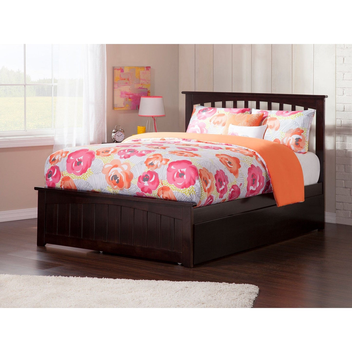 AFI Furnishings Mission Full Platform Bed with Matching Foot Board with Twin Size Urban Trundle Bed