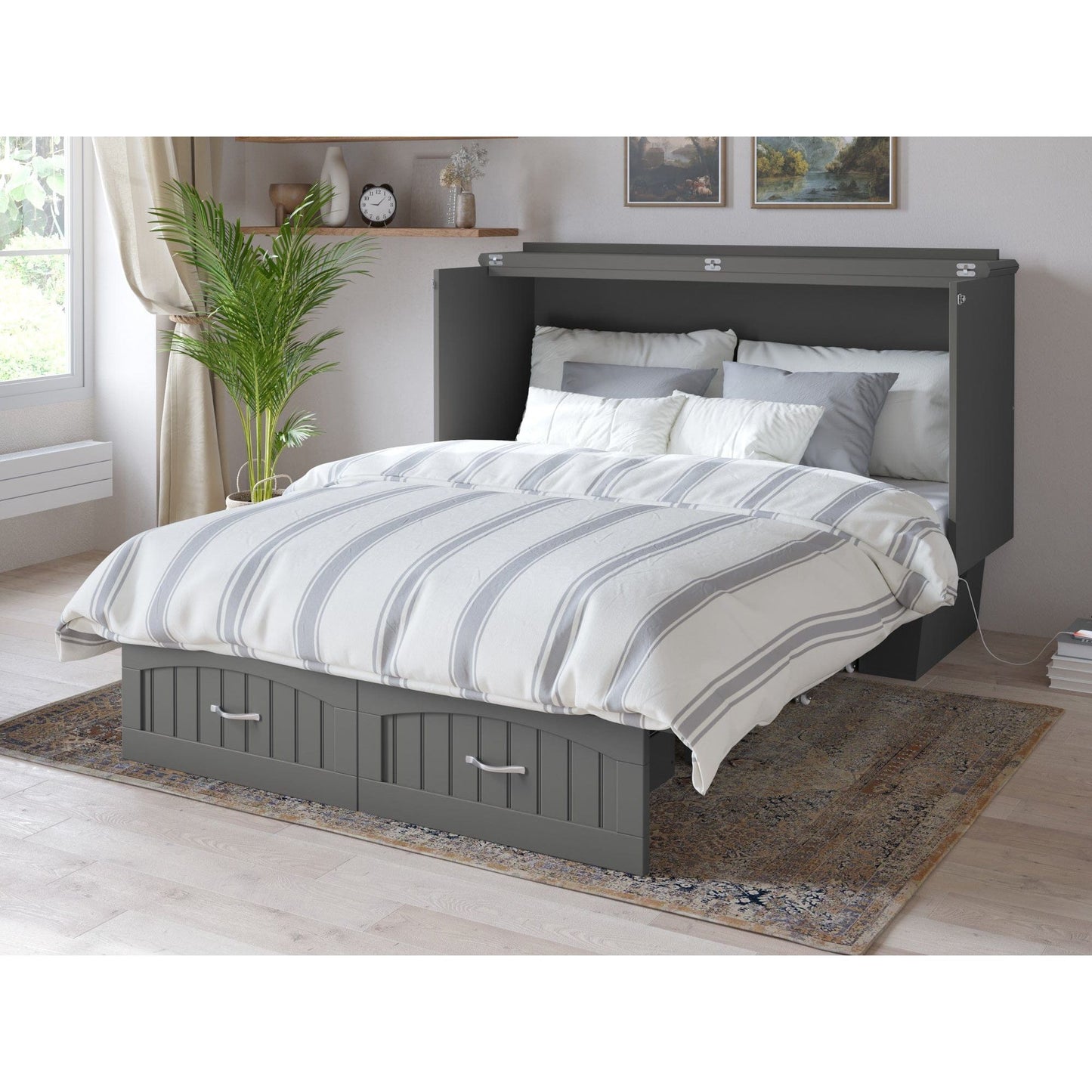 AFI Furnishings Nantucket Murphy Bed Chest Queen with Charging Station & Cool Soft Mattress