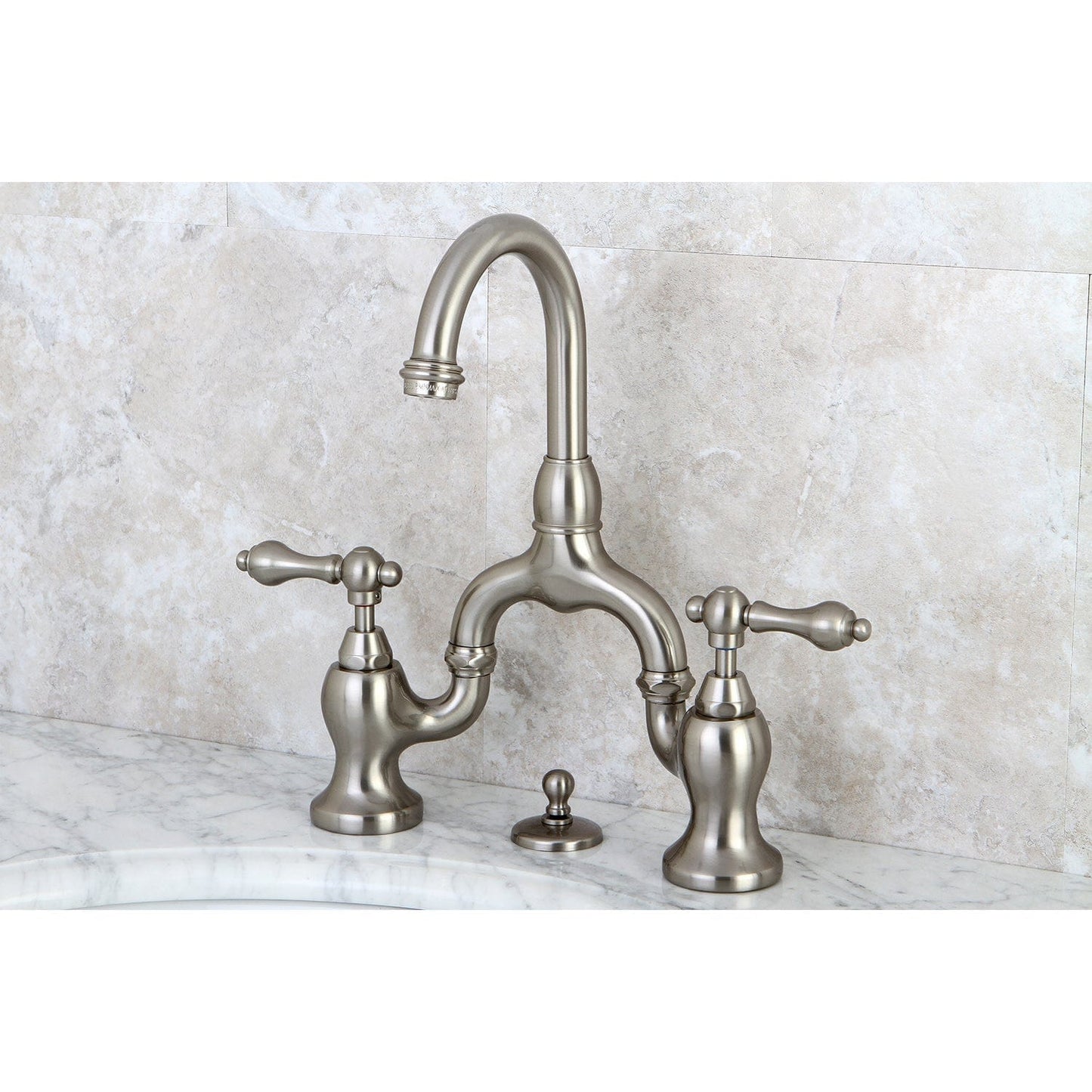 Kingston Brass Kingston Brass English Country Bridge Bathroom Faucet with Brass Pop-Up, Brushed Nickel KS7998AL