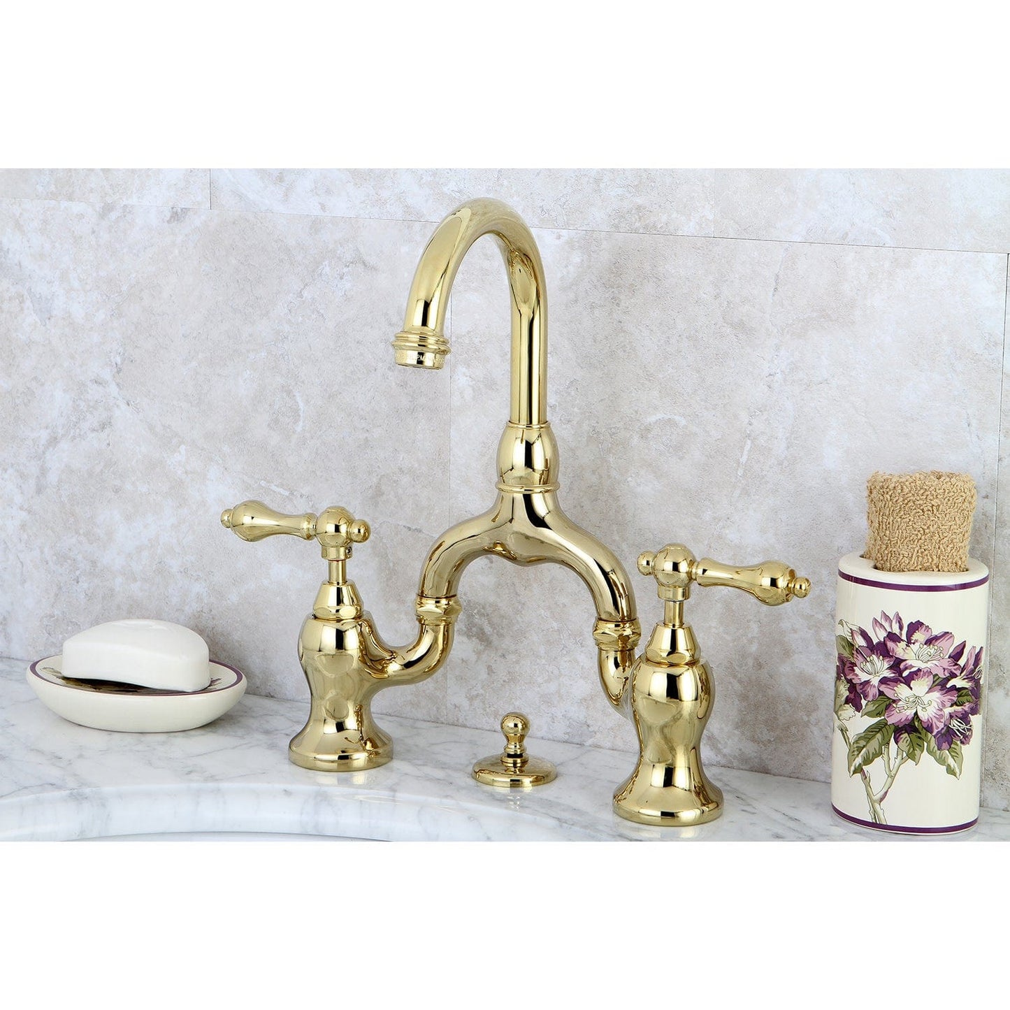 Kingston Brass Kingston Brass English Country Bridge Bathroom Faucet with Brass Pop-Up, Polished Brass- KS7992AL KS7992AL