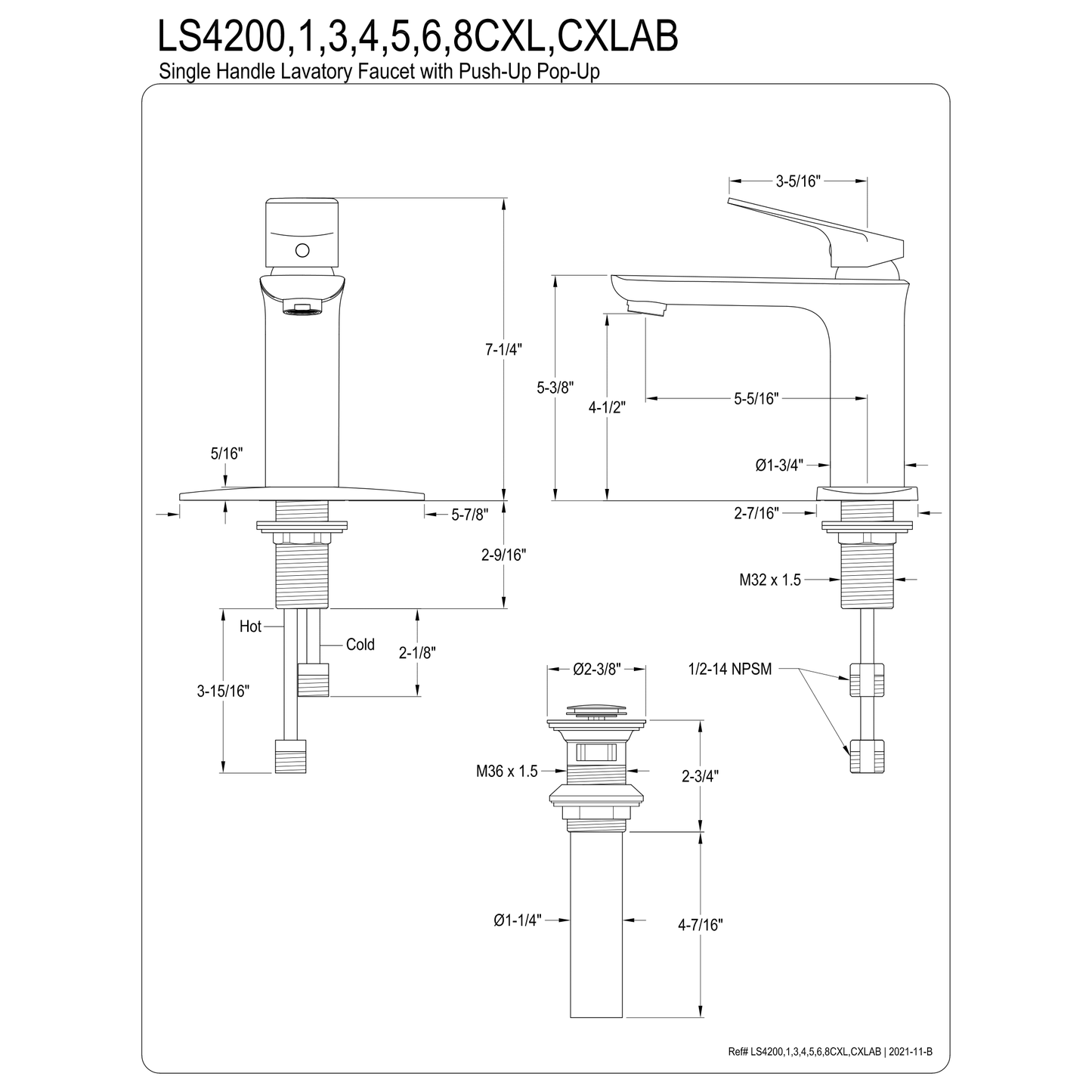 Kingston Brass Kingston Brass Fauceture Frankfurt Single-Handle Bathroom Faucet with Deck Plate and Drain, Brushed Brass LS4203CXL