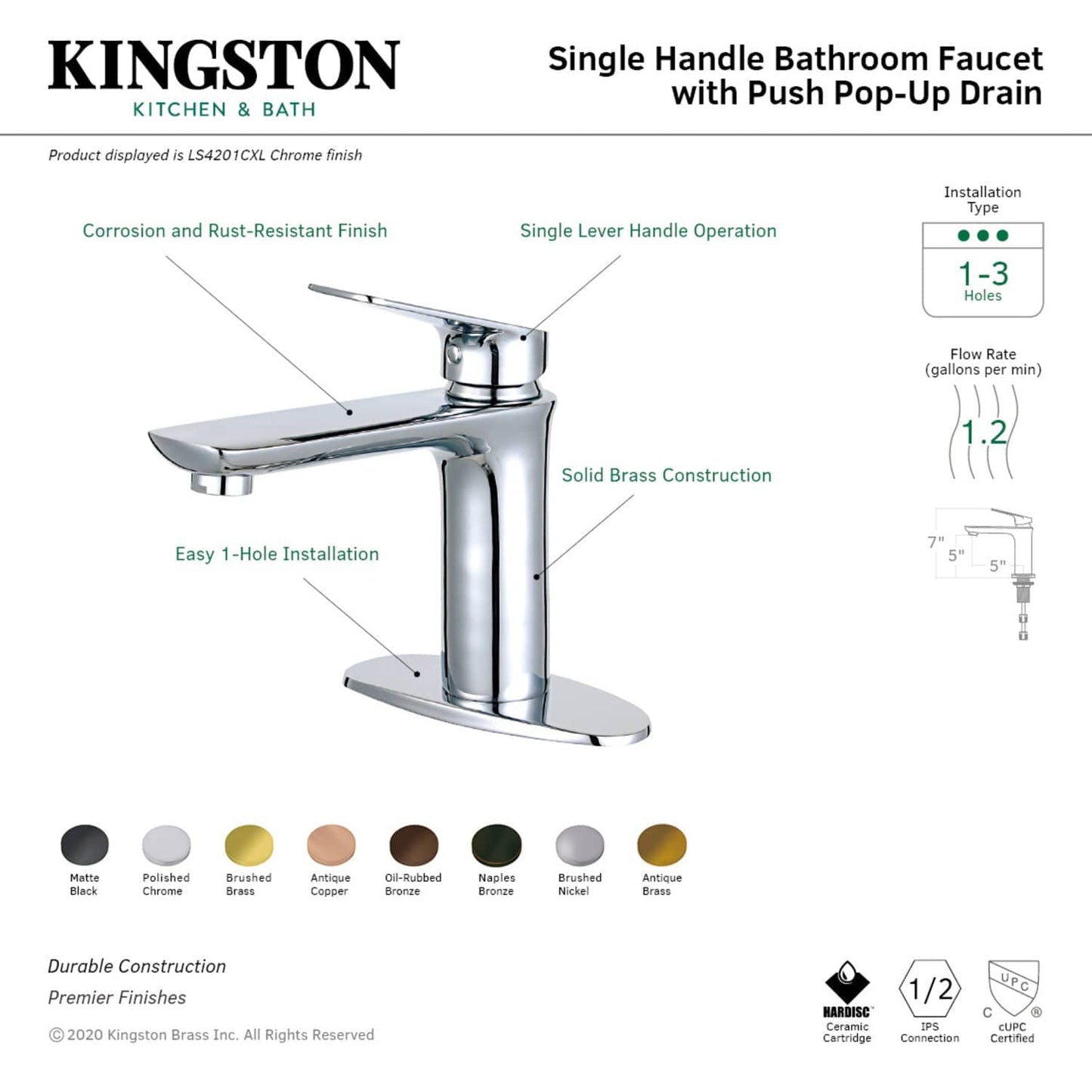 Kingston Brass Kingston Brass Fauceture Frankfurt Single-Handle Bathroom Faucet with Deck Plate and Drain, Brushed Brass LS4203CXL