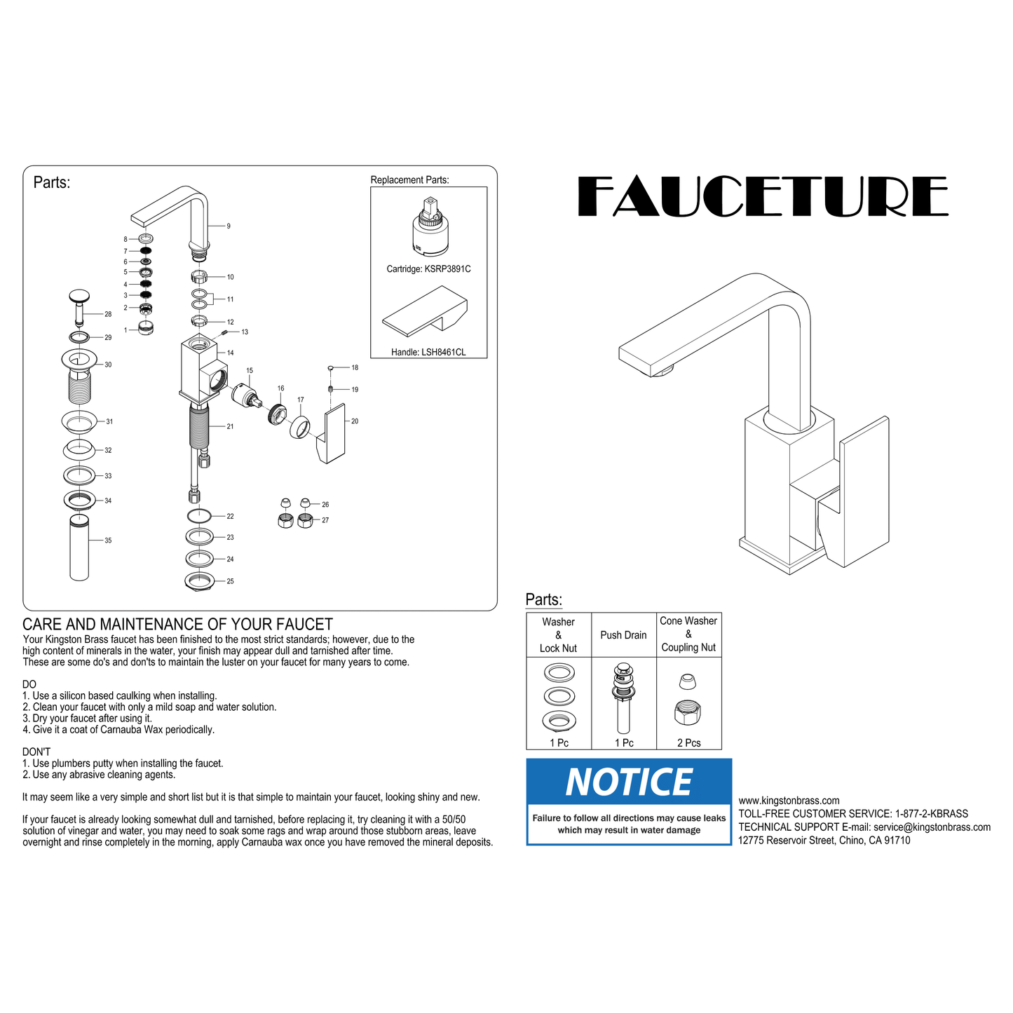 Kingston Brass Kingston Brass Fauceture LS8463CL Claremont Single-Handle Bathroom Faucet with Push Pop-Up, Brushed Brass LS8463CL