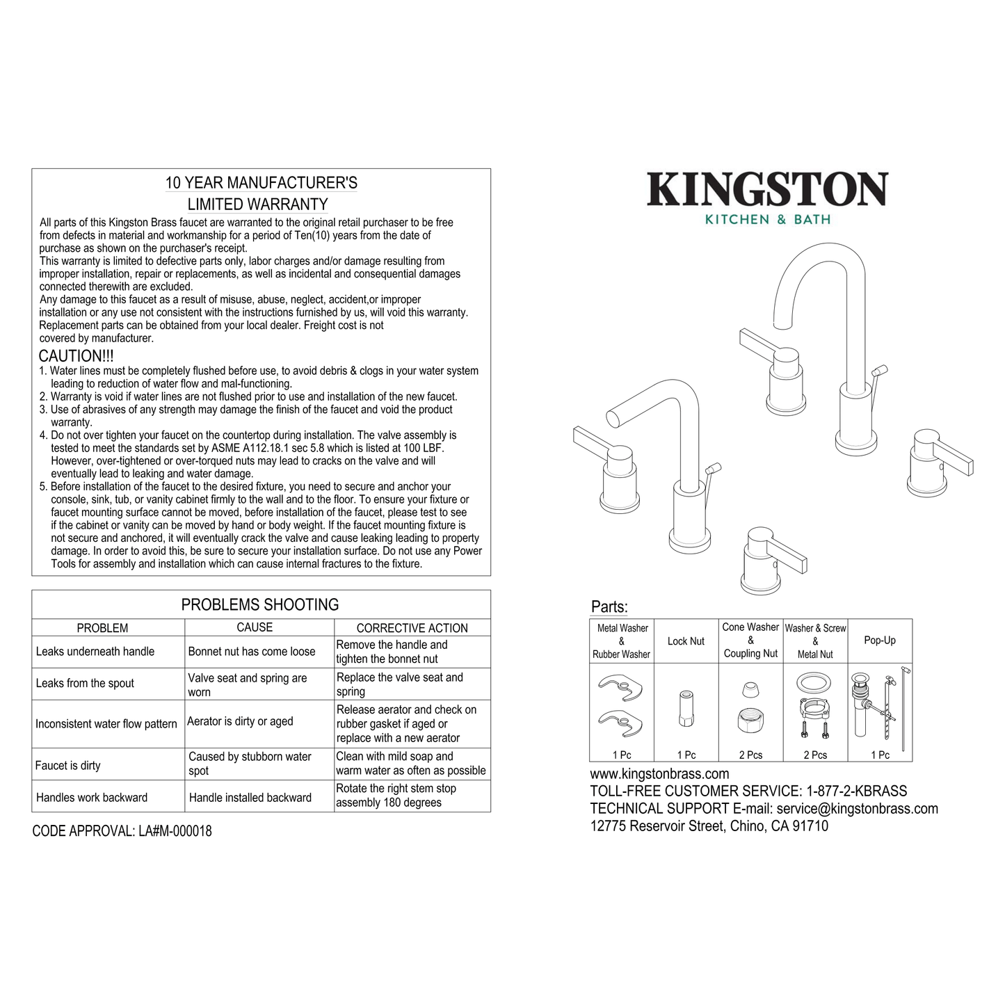 Kingston Brass Kingston Brass FSC8933CKL Kaiser Widespread Bathroom Faucet with Brass Pop-Up, Brushed Brass FSC8933CKL