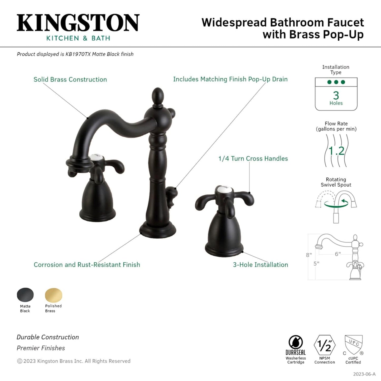 Kingston Brass Kingston Brass KB1970TX French Country Widespread Bathroom Faucet with Brass Pop-Up