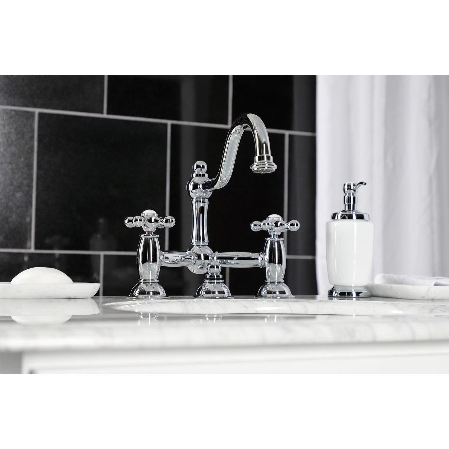 Kingston Brass Kingston Brass Restoration Bathroom Bridge Faucet, Polished Chrome KS3911AX