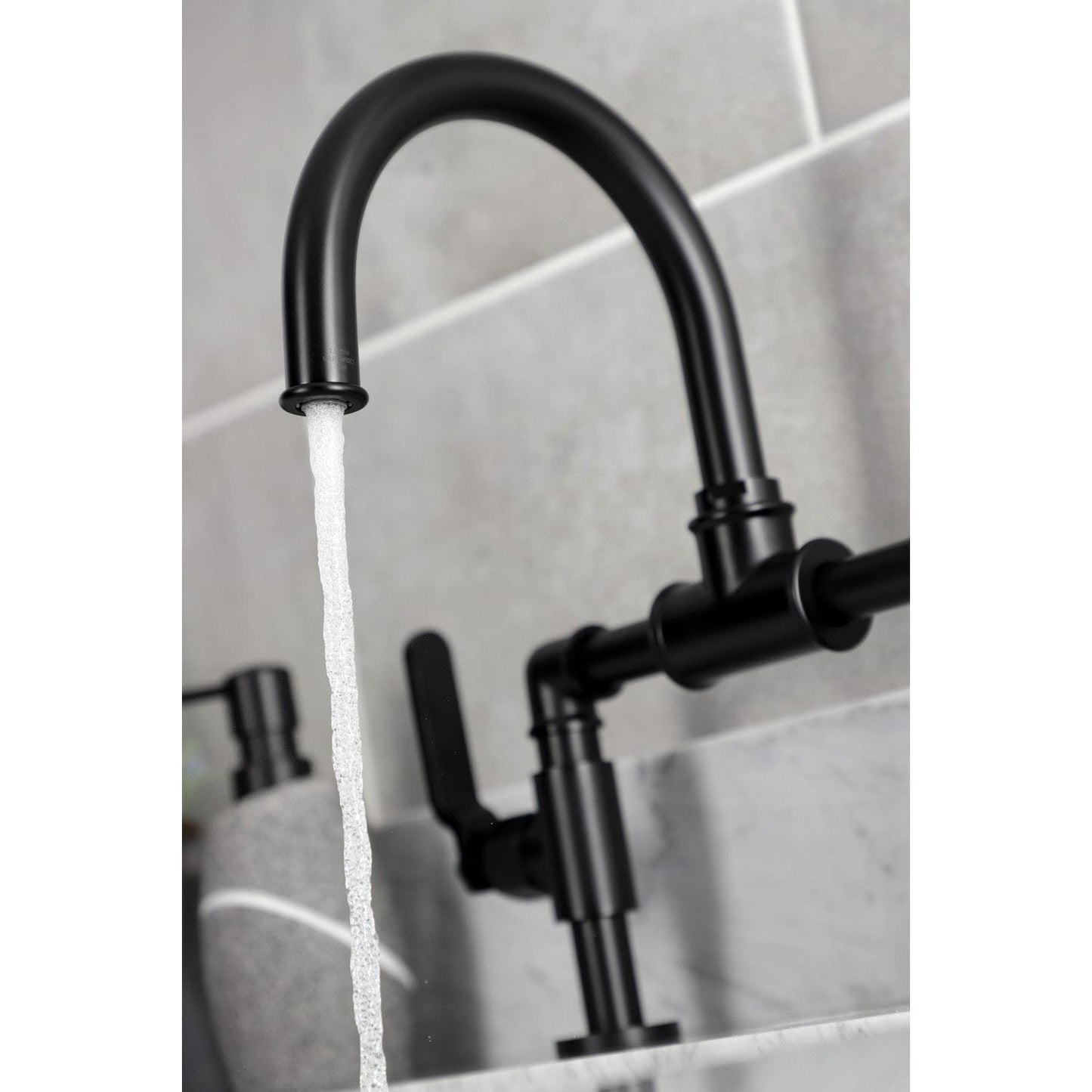 Kingston Brass Kingston Brass Whitaker Industrial Style Bridge Bathroom Faucet with Pop-Up Drain, Matte Black KS2170KL