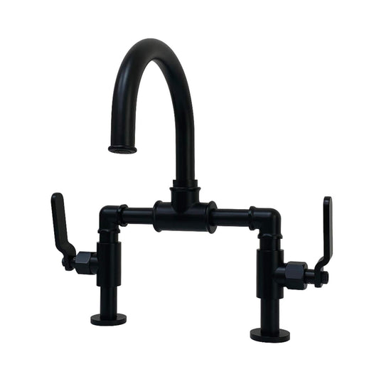 Kingston Brass Kingston Brass Whitaker Industrial Style Bridge Bathroom Faucet with Pop-Up Drain, Matte Black KS2170KL