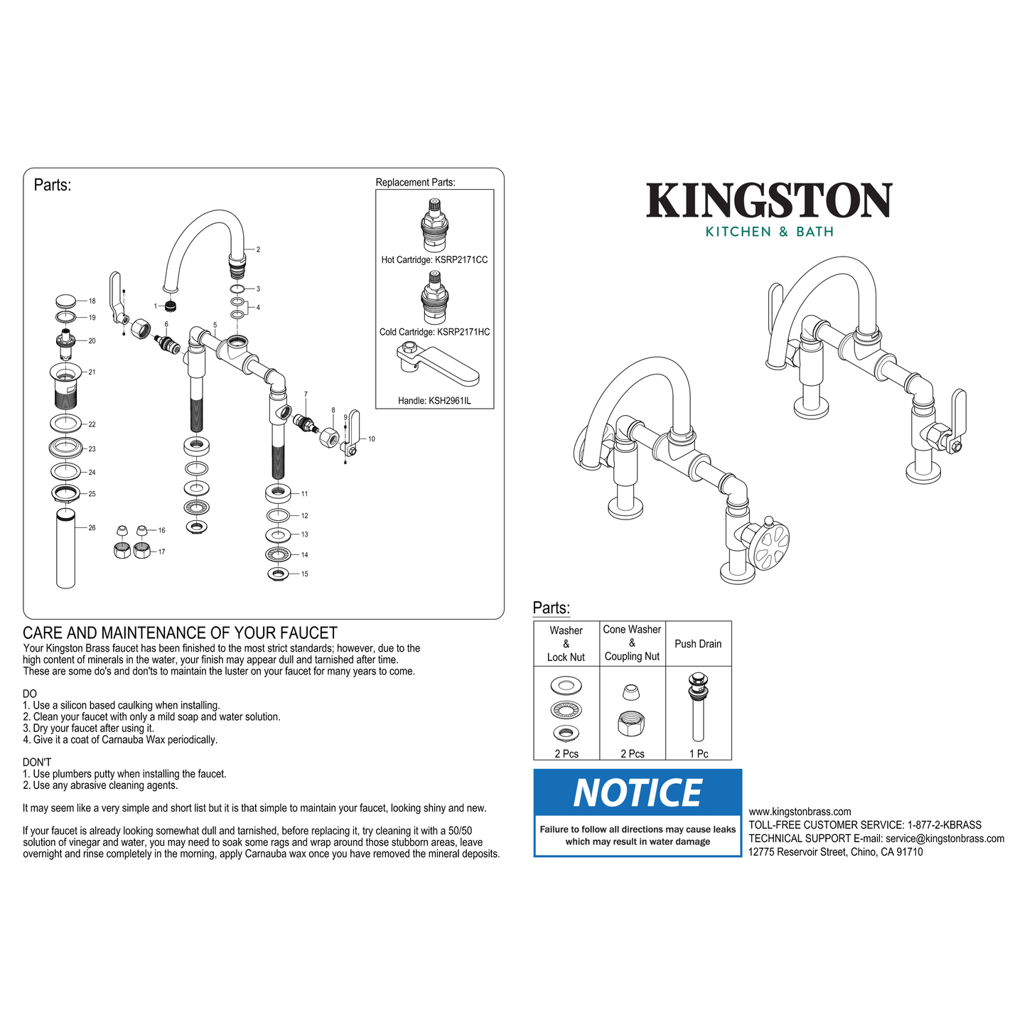 Kingston Brass Kingston Brass Whitaker Industrial Style Bridge Bathroom Faucet with Pop-Up Drain, Matte Black KS2170KL