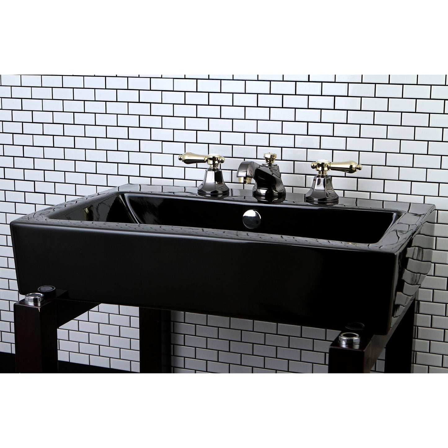 Kingston Brass Kingston Brass Widespread Bathroom Faucet, Black Stainless Steel/Polished Brass NS4469BAL