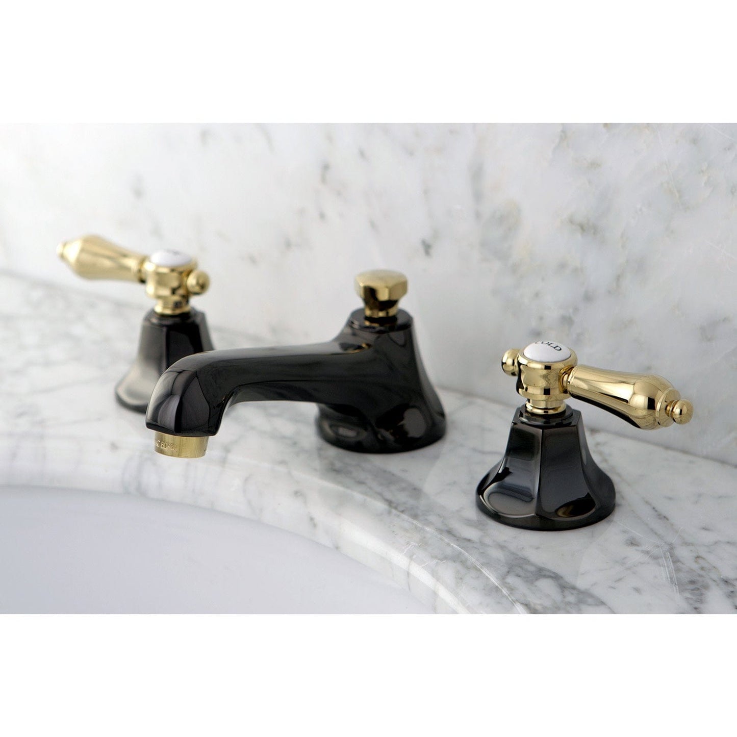 Kingston Brass Kingston Brass Widespread Bathroom Faucet, Black Stainless Steel/Polished Brass NS4469BAL