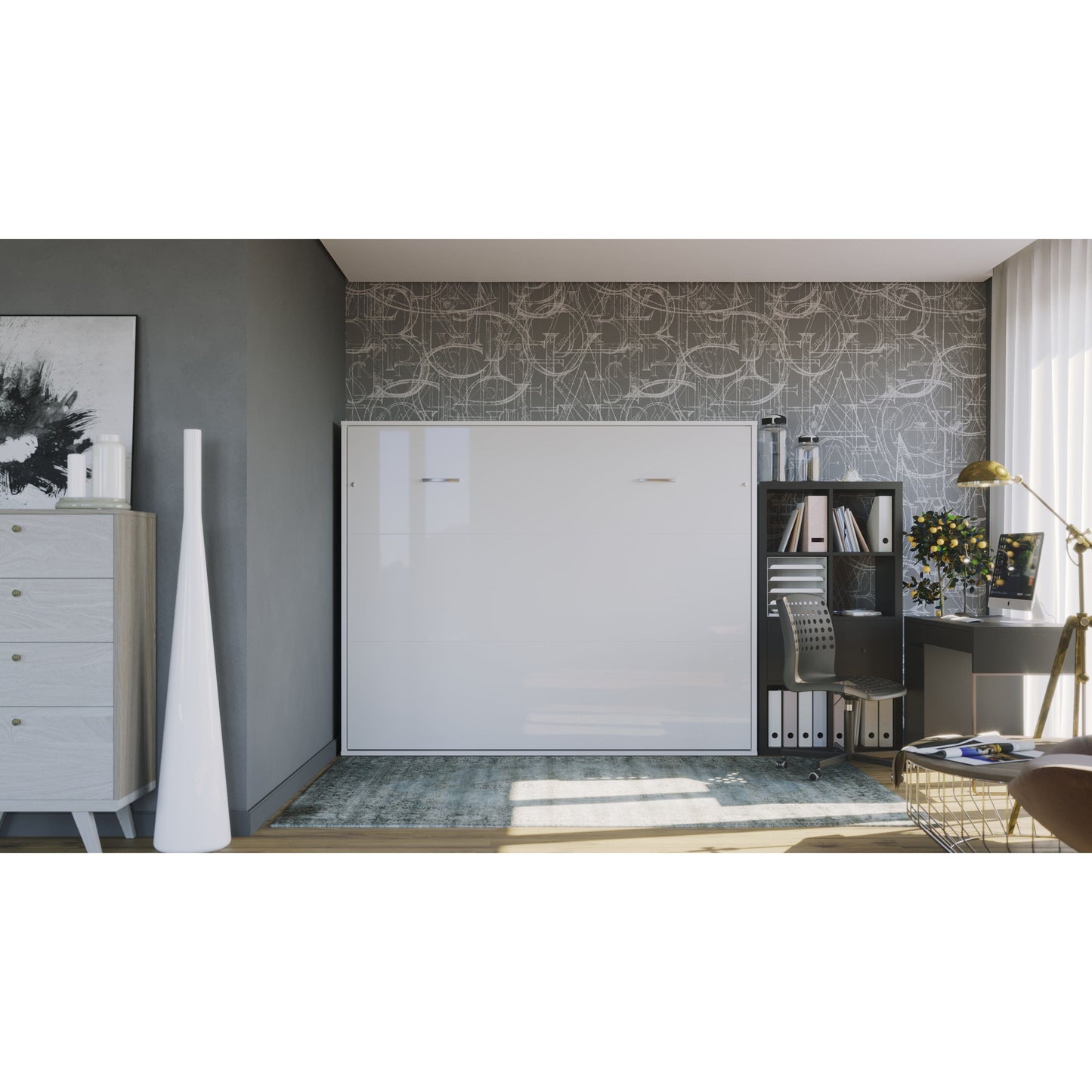 Maxima House Horizontal Murphy Bed Invento European Queen Size white/white IN-15W