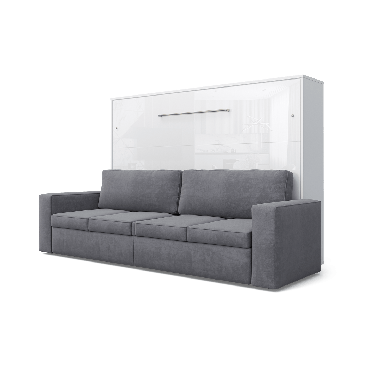 Maxima House Maxima House Horizontal Murphy bed INVENTO with a Sofa, European Queen White/ Gray Sofa IN015W-G