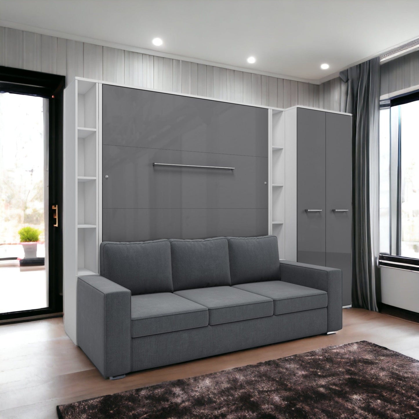 Maxima House Maxima House Vertical Queen size Murphy Bed Invento with a Sofa, two Cabinets and Wardrobe