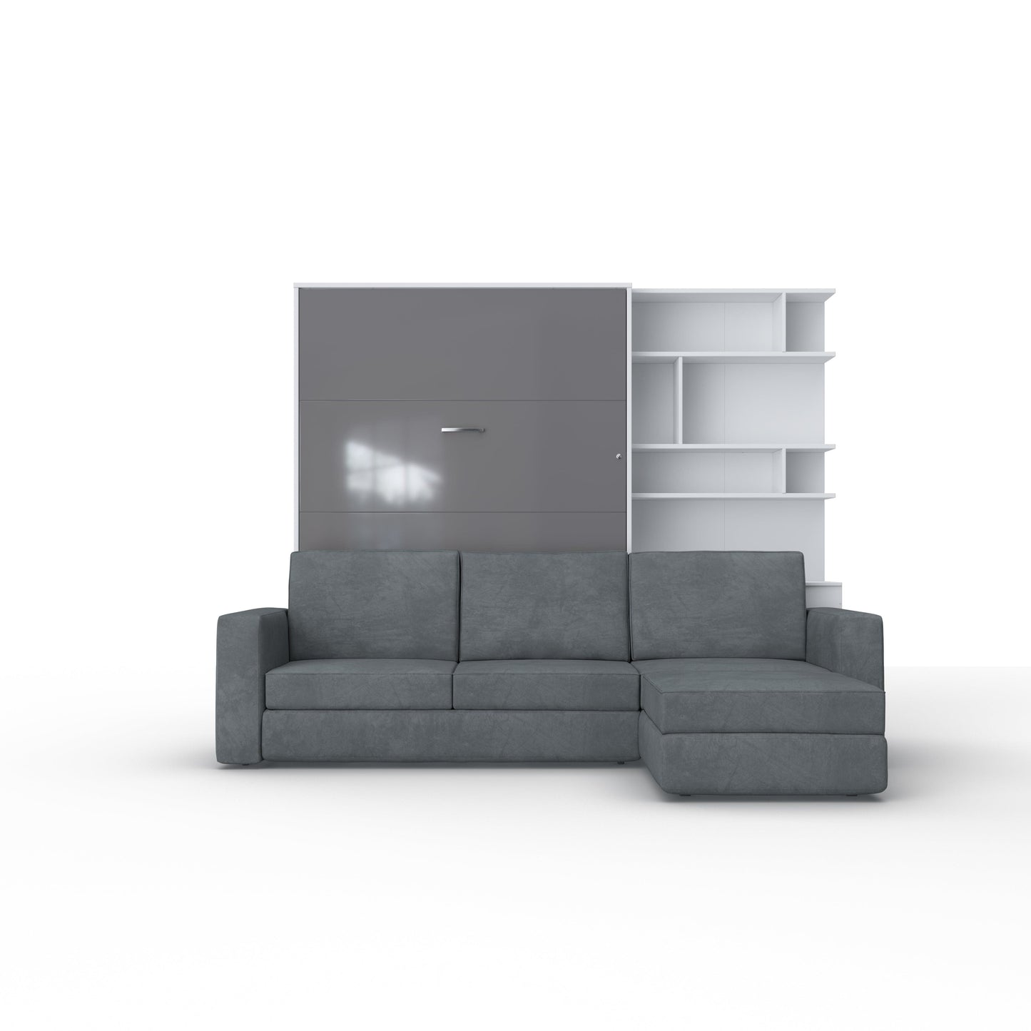 Maxima House Murphy bed European Full XL Vertical with a Sectional Sofa and a Bookcase Invento IN001/17WG-LG