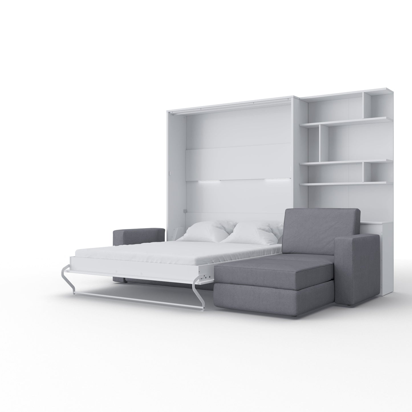 Maxima House Murphy Bed INVENTO European Queen size with a Sectional Sofa and a Bookcase IN014/17W-LG