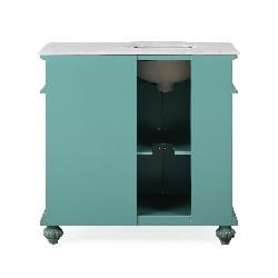 Silkroad Exclusive Silkroad Exclusive 36” Left Single Sink Green Bathroom Vanity with White Marble Top V0213NW36L