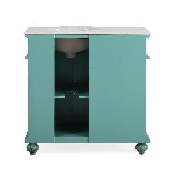 Silkroad Exclusive Silkroad Exclusive 36” Right Single Sink Green Bathroom Vanity with White Marble Top V0213NW36R