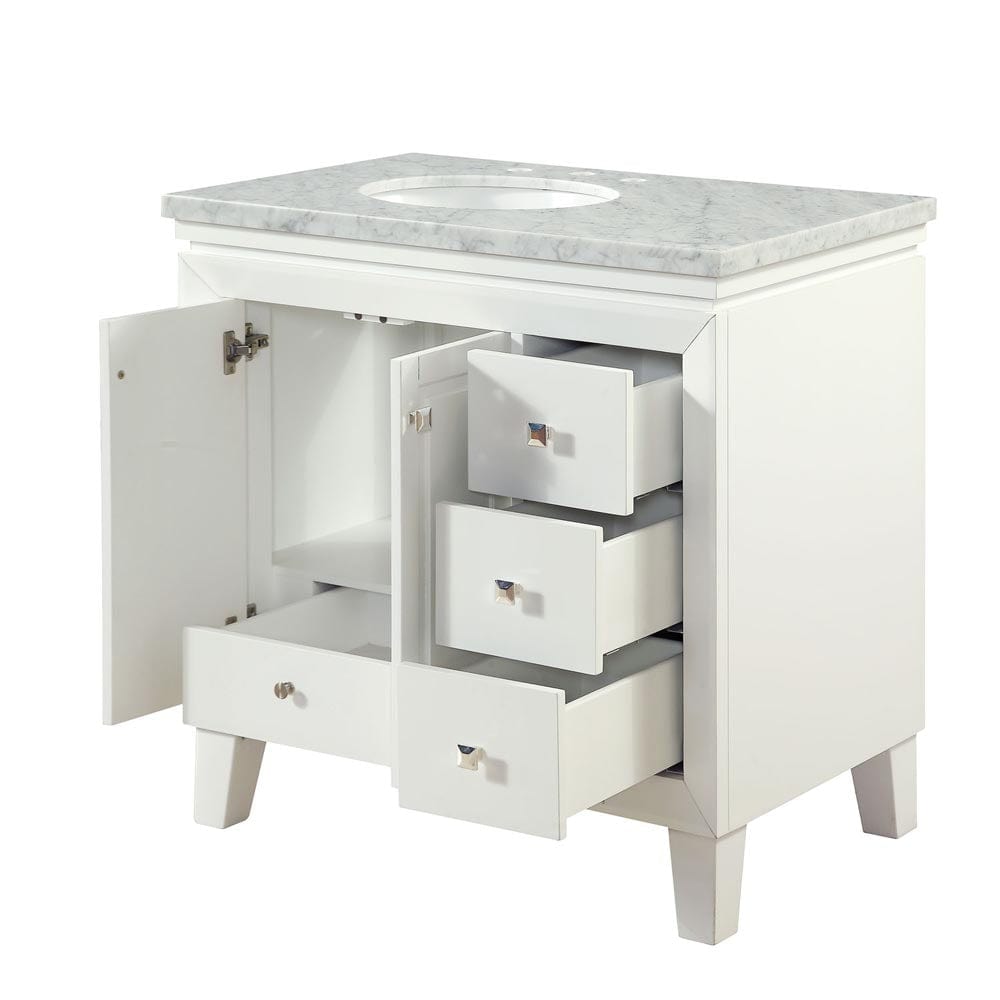 Silkroad Exclusive Silkroad Exclusive 36" Single Left Sink Carrara White Marble Top White Vanity V0320WW36L