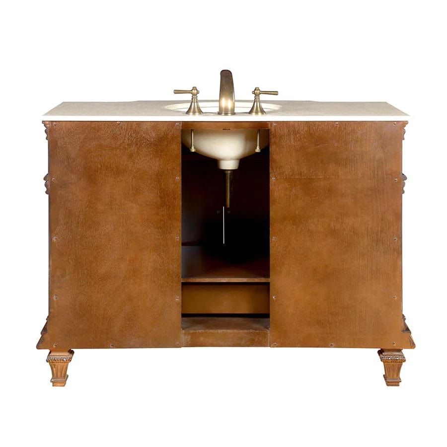 Silkroad Exclusive Silkroad Exclusive 48” Single Sink Vanity with Crema Marfil Marble Countertop ZY-0250-CM-UWC-48