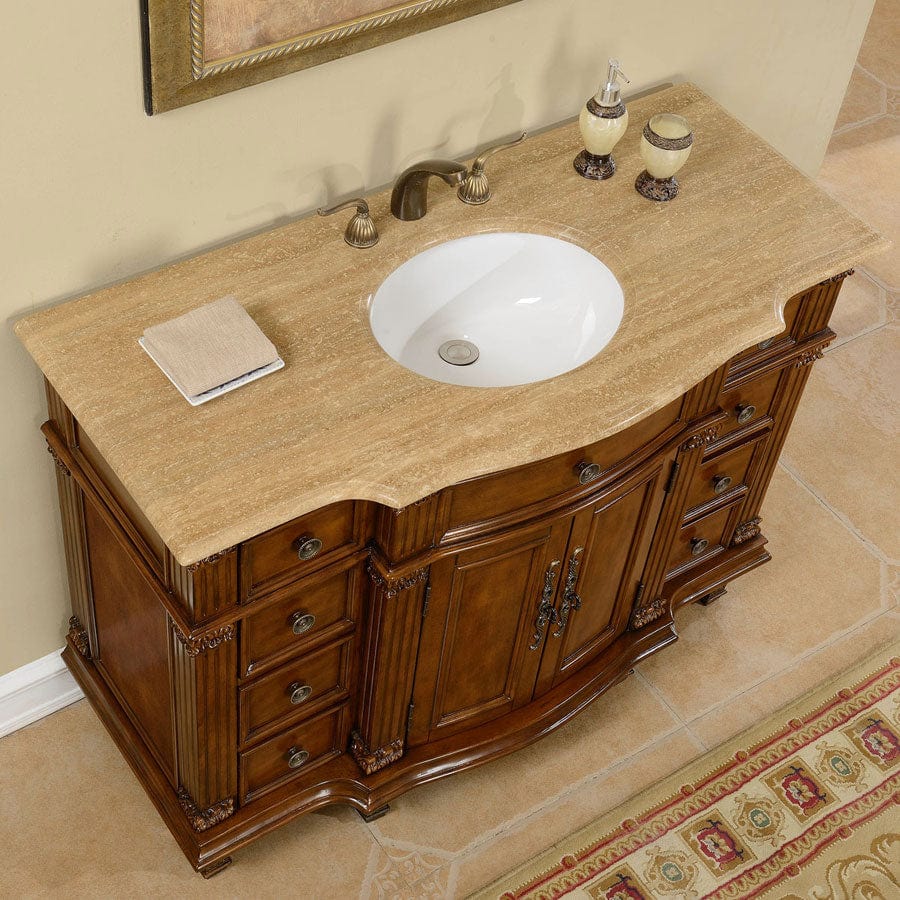 Silkroad Exclusive Silkroad Exclusive 48” Travertine Top Single Sink Bathroom Vanity HYP-0277-T-UWC-48