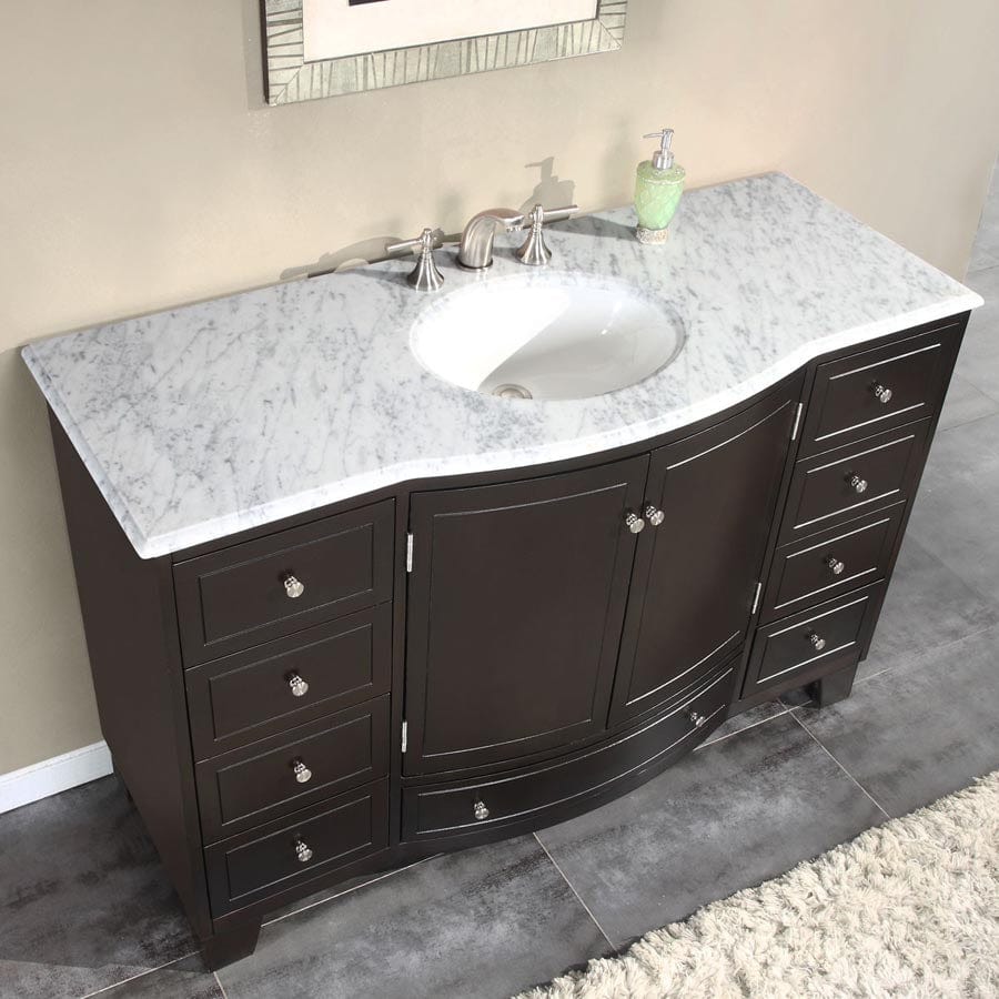 Silkroad Exclusive Silkroad Exclusive 55” Carrara White Marble Top Single Sink Vanity HYP-0703-WM-UWC-55