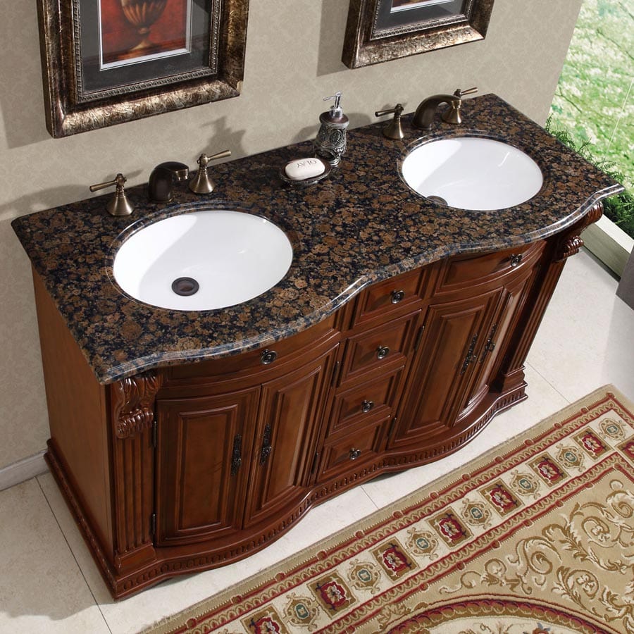 Silkroad Exclusive Silkroad Exclusive 55" Double Sink Vanity - Baltic Brown Top HYP-0223-BB-UWC-55