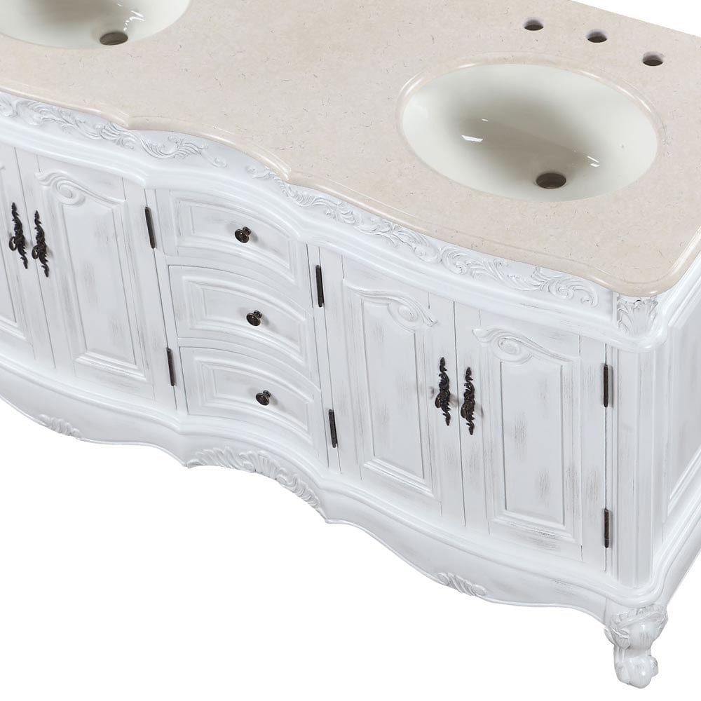 Silkroad Exclusive Silkroad Exclusive 58" Double Sink Cabinet with Crema Marfil Top HYP-0145-CM-UIC-58