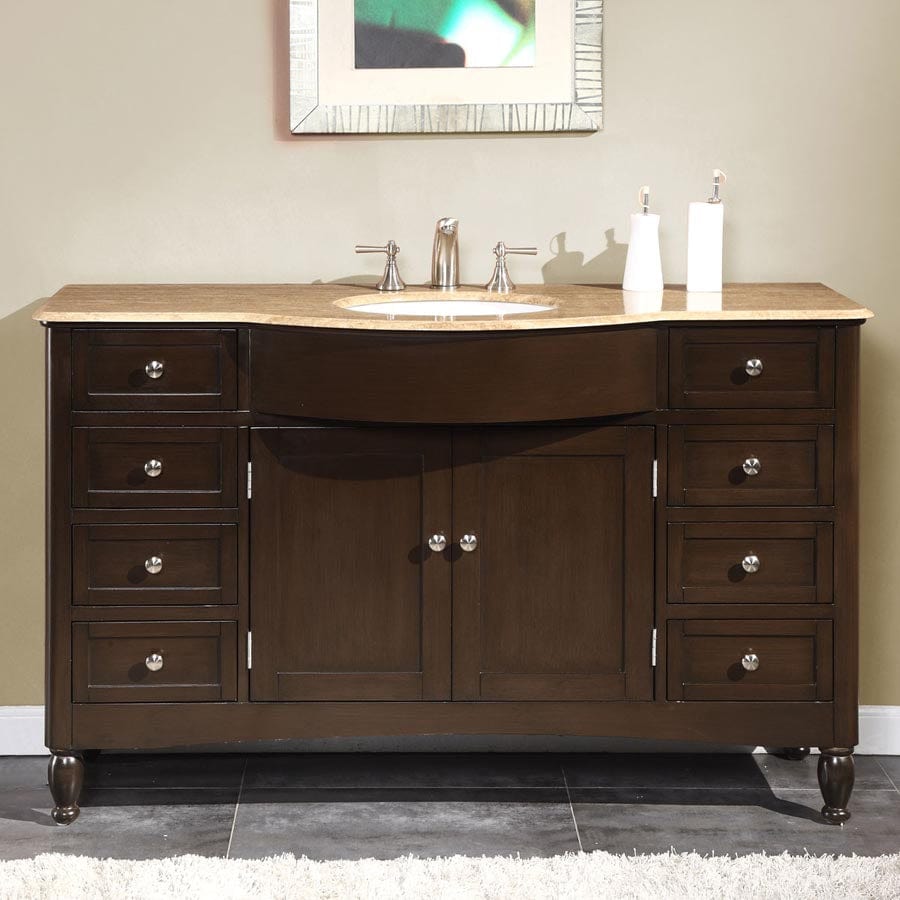 Silkroad Exclusive Silkroad Exclusive 58” Travertine Top Single Sink Vanity HYP-0717-T-UWC-58