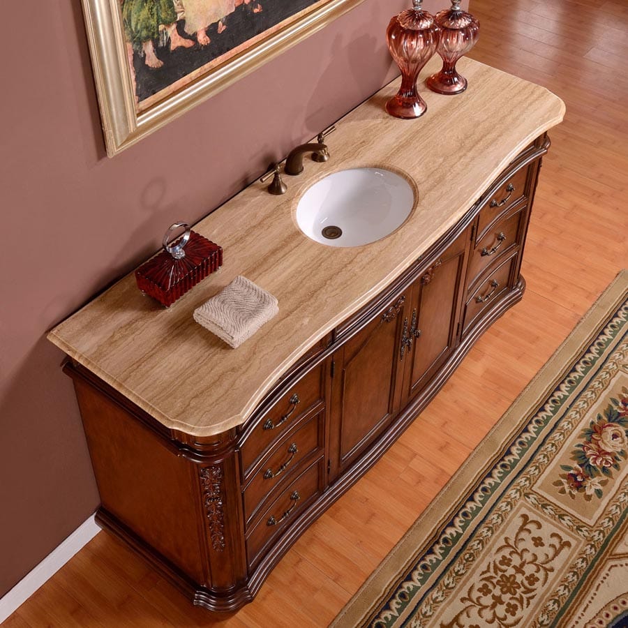 Silkroad Exclusive Sillkroad Exclusive 72” Travertine Top Single Sink Bathroom Vanity ZY-0247-T-UWC-72