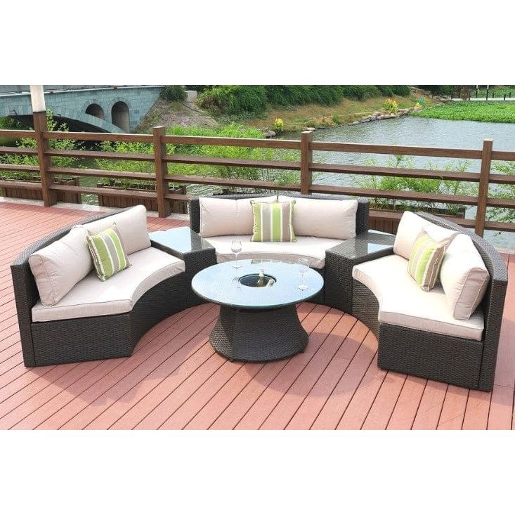 The Bedroom Emporium Homeroots 6 Pc Black Half Moon Outdoor Sectional Set With Ice Bucket