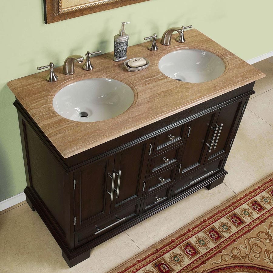 The Bedroom Emporium Silkroad Exclusive 48" Double Sink Cabinet - Travertine Top HYP-0224-T-UWC-48