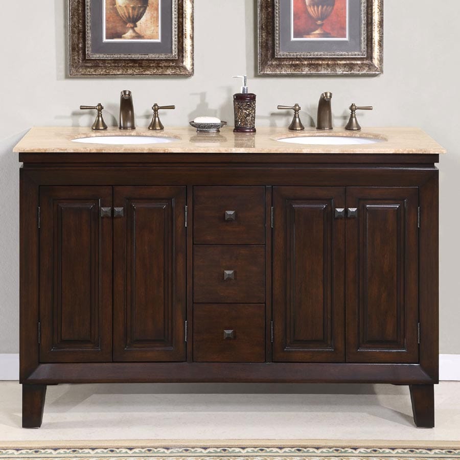 The Bedroom Emporium Silkroad Exclusive 55" Double Sink Cabinet with Travertine Top HYP-0208-T-UWC-55