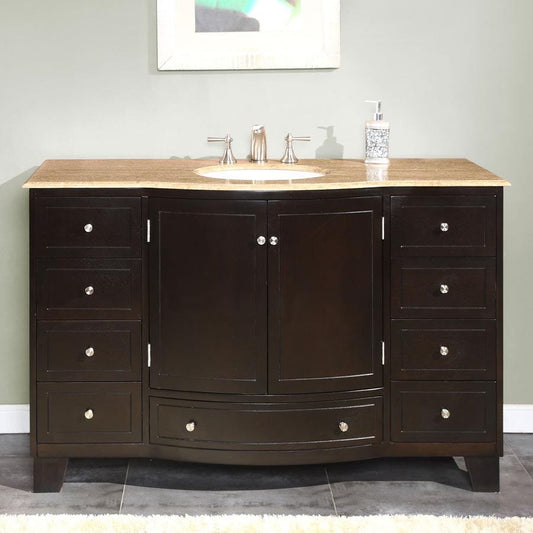 The Bedroom Emporium Silkroad Exclusive 55” Travertine Top Single Sink Vanity HYP-0703-T-UWC-55