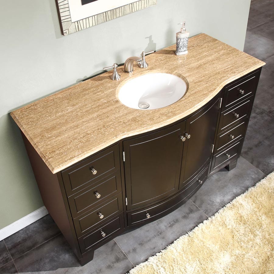 The Bedroom Emporium Silkroad Exclusive 55” Travertine Top Single Sink Vanity HYP-0703-T-UWC-55