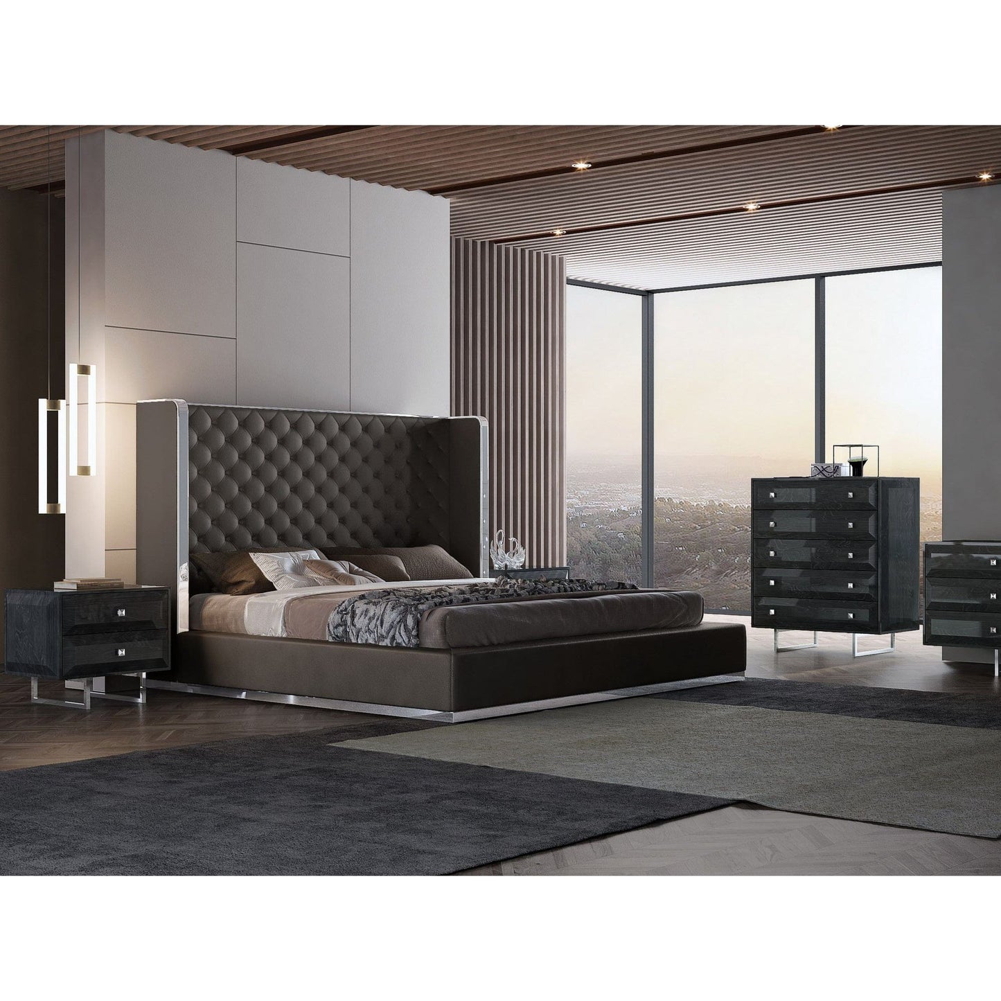 Whitelline Modern Living Abrazo King Bed Dark Grey BK1356P-DGRY