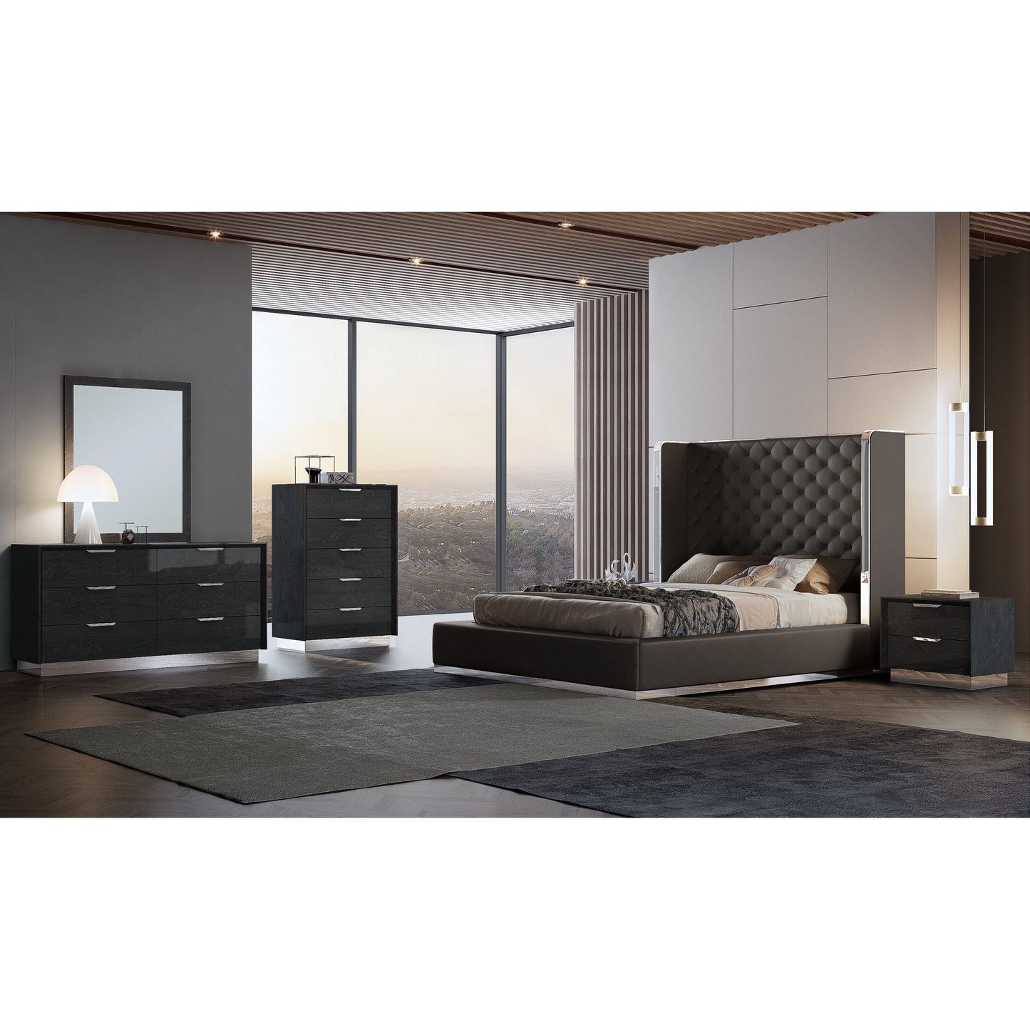 Whitelline Modern Living Abrazo Queen Bed Dark Grey BQ1356P-DGRY