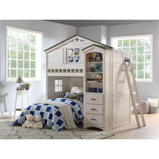 ACME Loft Beds ACME Tree House Loft Bed- Weathered White & Washed Gray