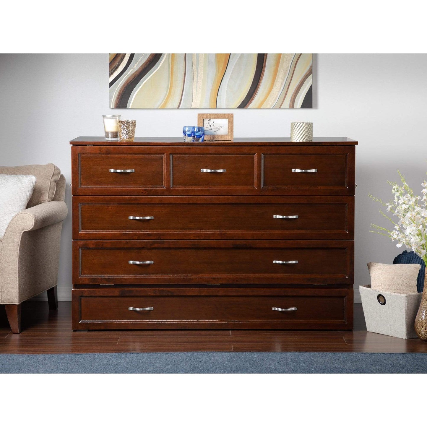 Atlantic Furniture Murphy Bed Chest Deerfield Murphy Bed Chest Queen Antique Walnut with Charging Station