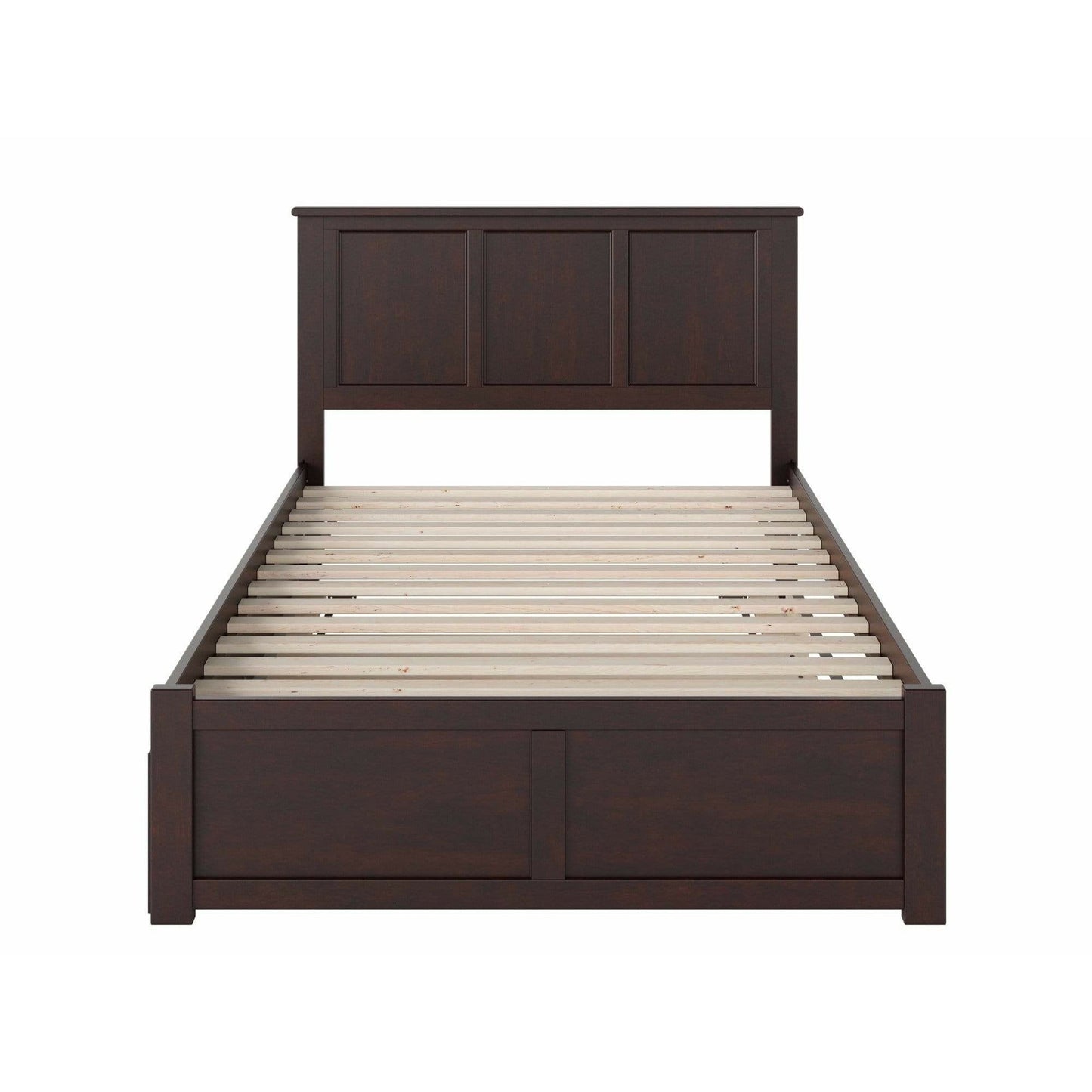 Atlantic Furniture Bed Madison Full Platform Bed with Flat Panel Foot Board and Full Size Urban Trundle Bed in Espresso