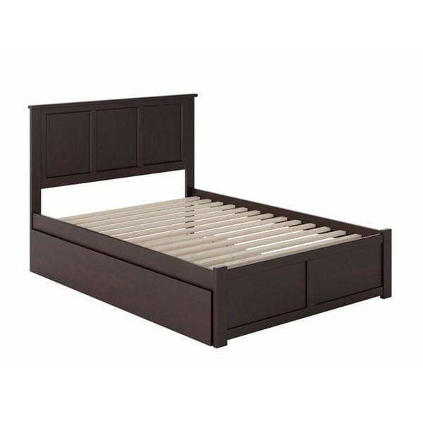 Atlantic Furniture Bed Espresso Madison Full Platform Bed with Flat Panel Foot Board and Full Size Urban Trundle Bed in Espresso