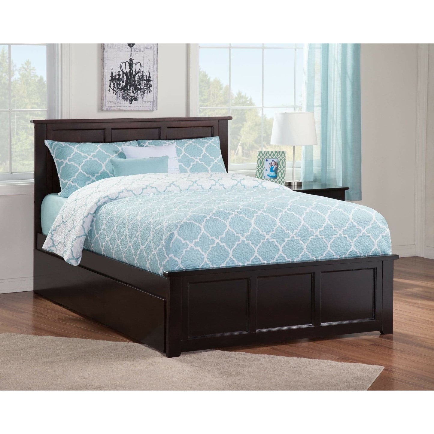 Atlantic Furniture Bed Madison Full Platform Bed with Matching Footboard with Twin Size Urban Trundle Bed in Espresso