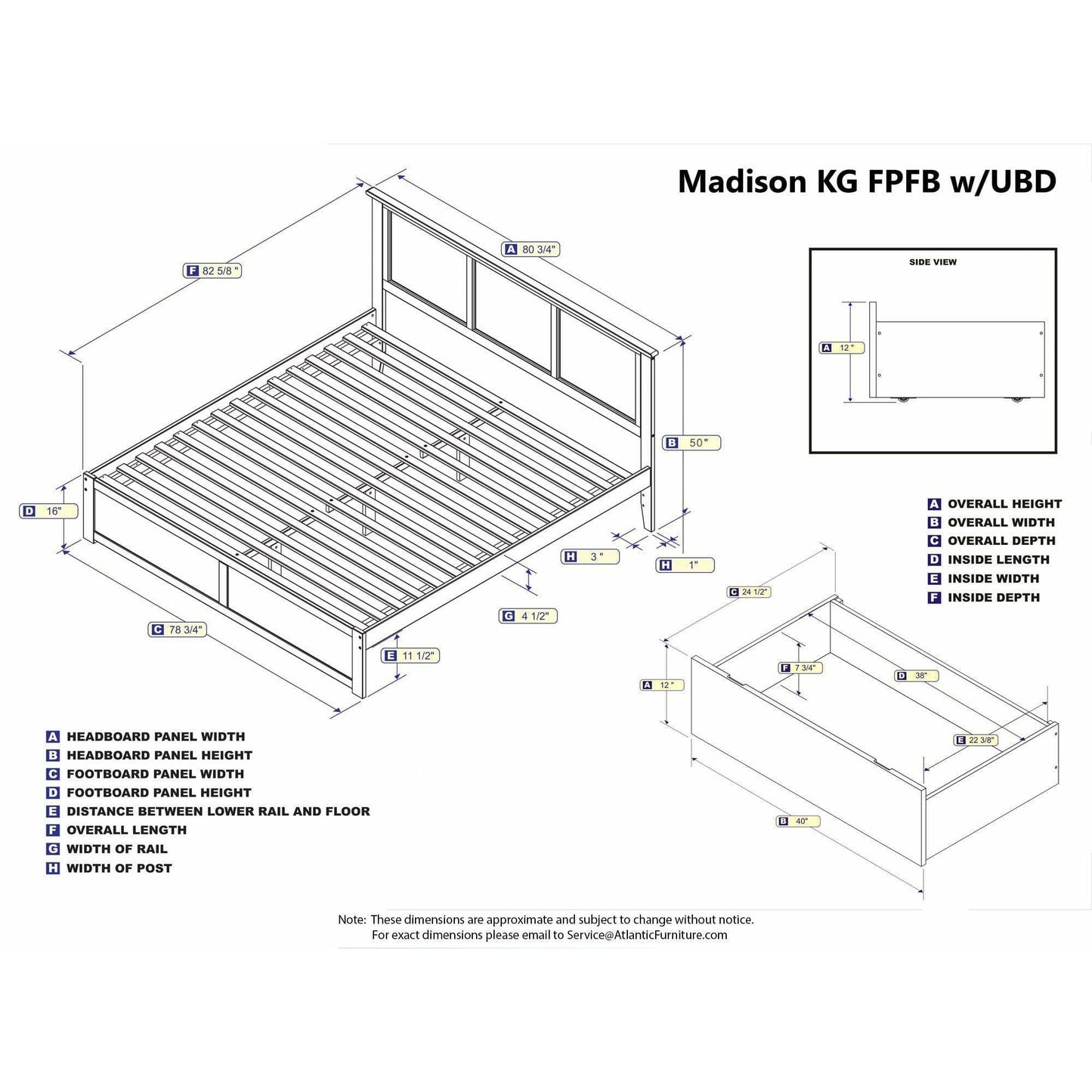 Atlantic Furniture Bed Madison King Platform Bed with Flat Panel Foot Board and 2 Urban Bed Drawers in Espresso