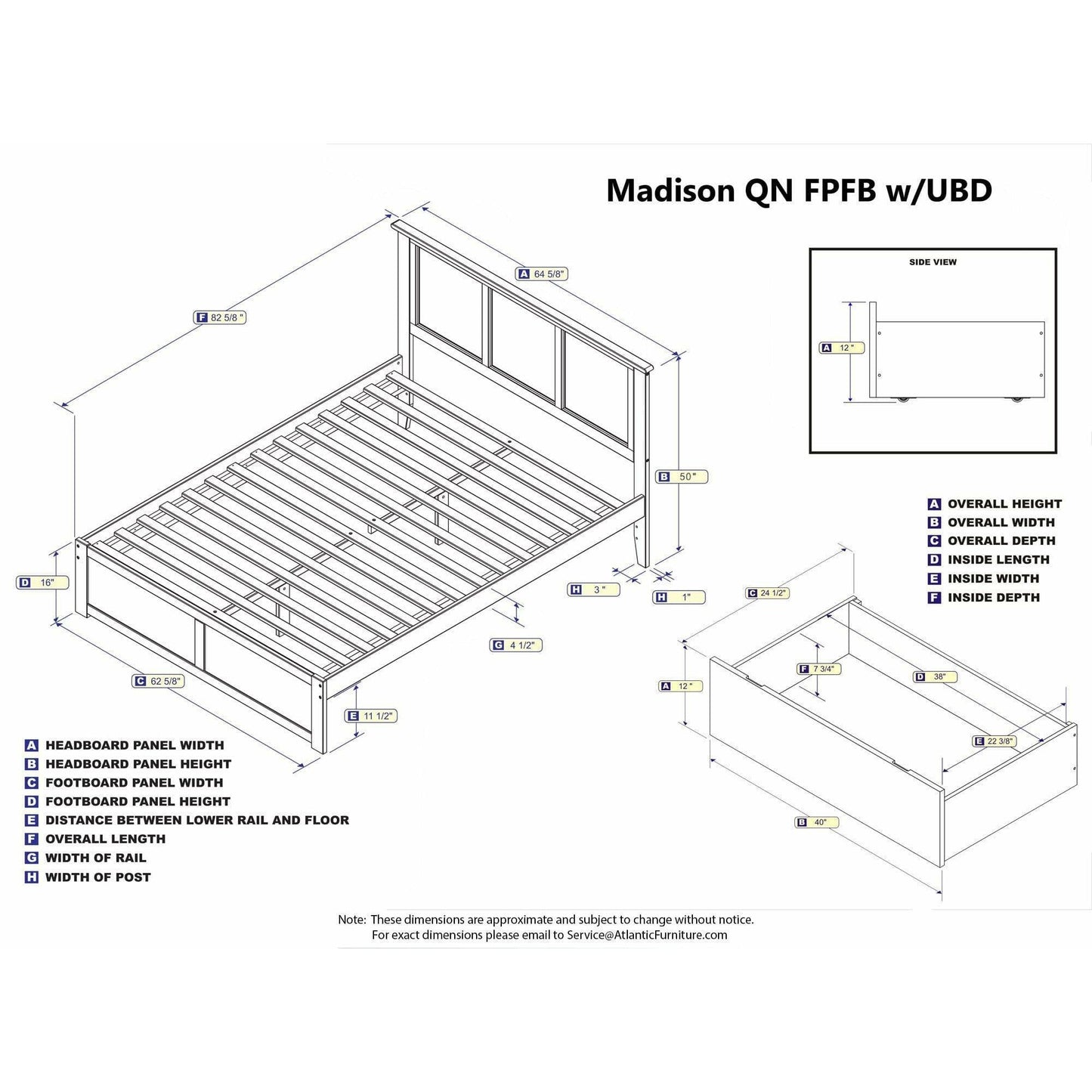 Atlantic Furniture Bed Madison Queen Platform Bed with Flat Panel Foot Board and 2 Urban Bed Drawers in Espresso