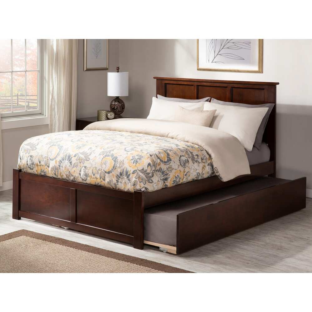 Atlantic Furniture Bed Madison Twin Extra Long Bed with Footboard and Twin Extra Long Trundle in Espresso