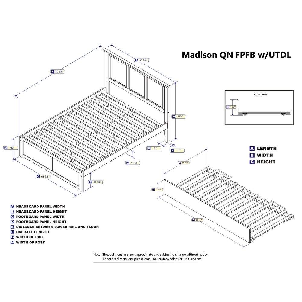 Atlantic Furniture Bed Madison Twin Extra Long Bed with Footboard and Twin Extra Long Trundle in Espresso