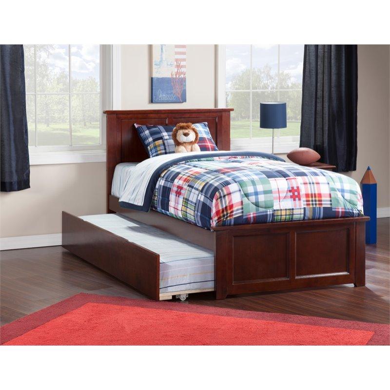 Atlantic Furniture Bed Madison Twin Extra Long Bed with Matching Footboard and Twin Exra Long Trundle in Espresso