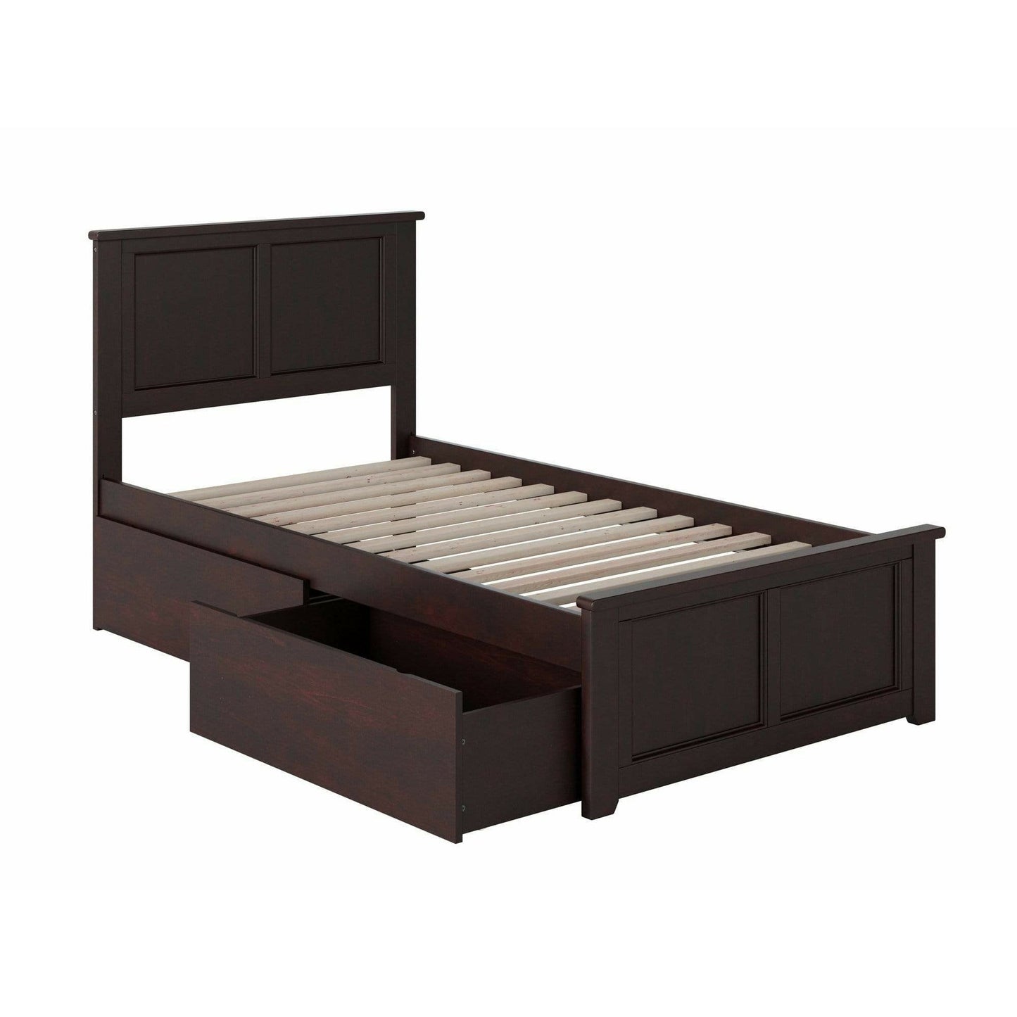 Atlantic Furniture Bed Madison Twin XL Platform Bed with Matching Foot Board with 2 Urban Bed Drawers in Espresso