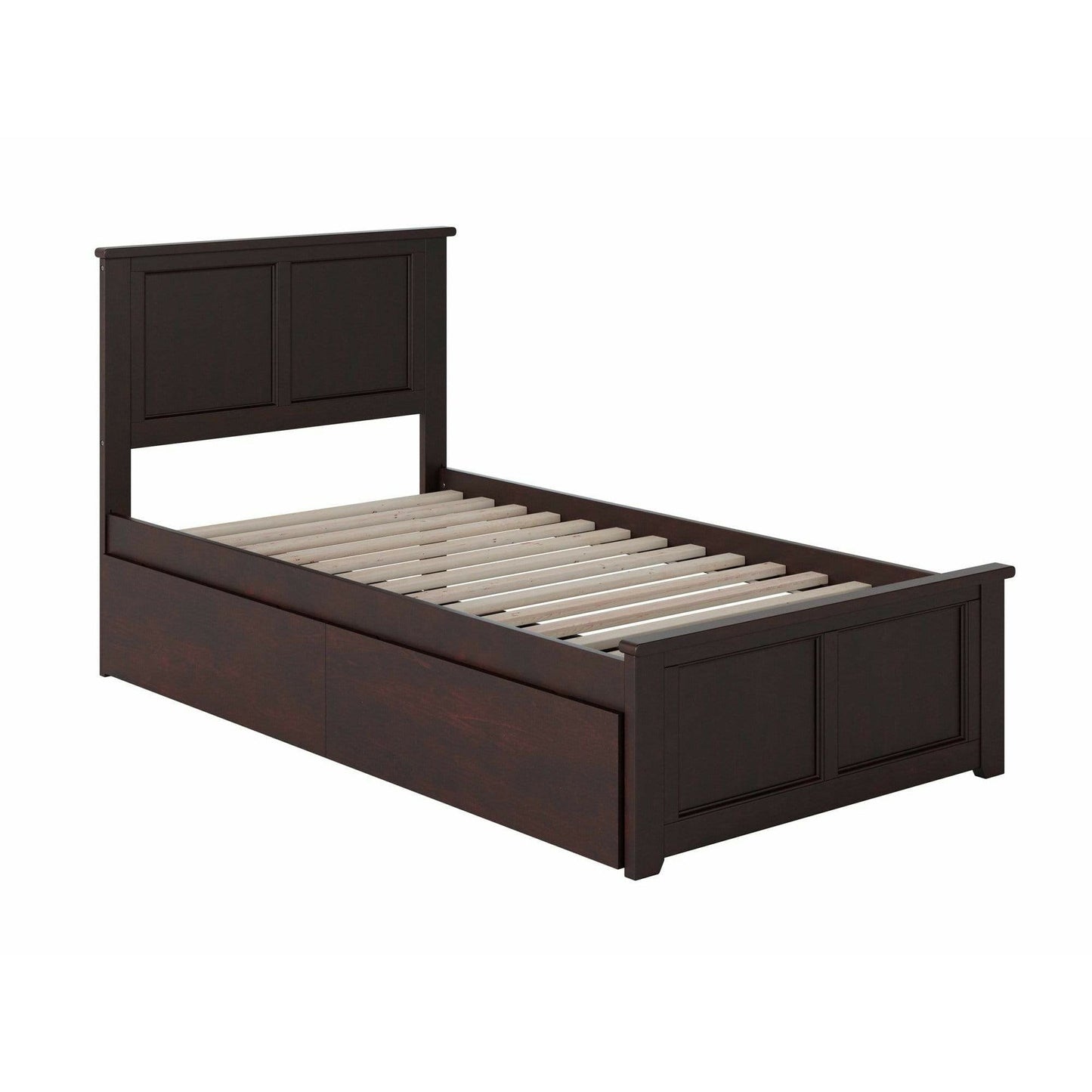 Atlantic Furniture Bed Madison Twin XL Platform Bed with Matching Foot Board with 2 Urban Bed Drawers in Espresso